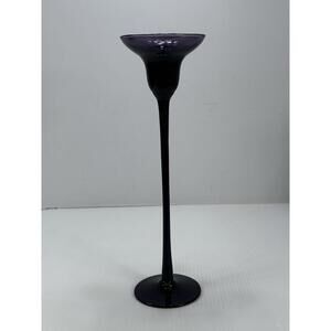 Tall 12” Dark Purple Amethyst Stemmed Candle Holder Stem Wine Glass Shape Style
